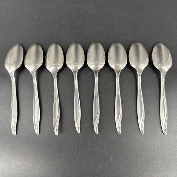 Wm A Rogers Oneida Surf Club Stainless Oval Teaspoons Lot of 8 - Picture 8 of 10